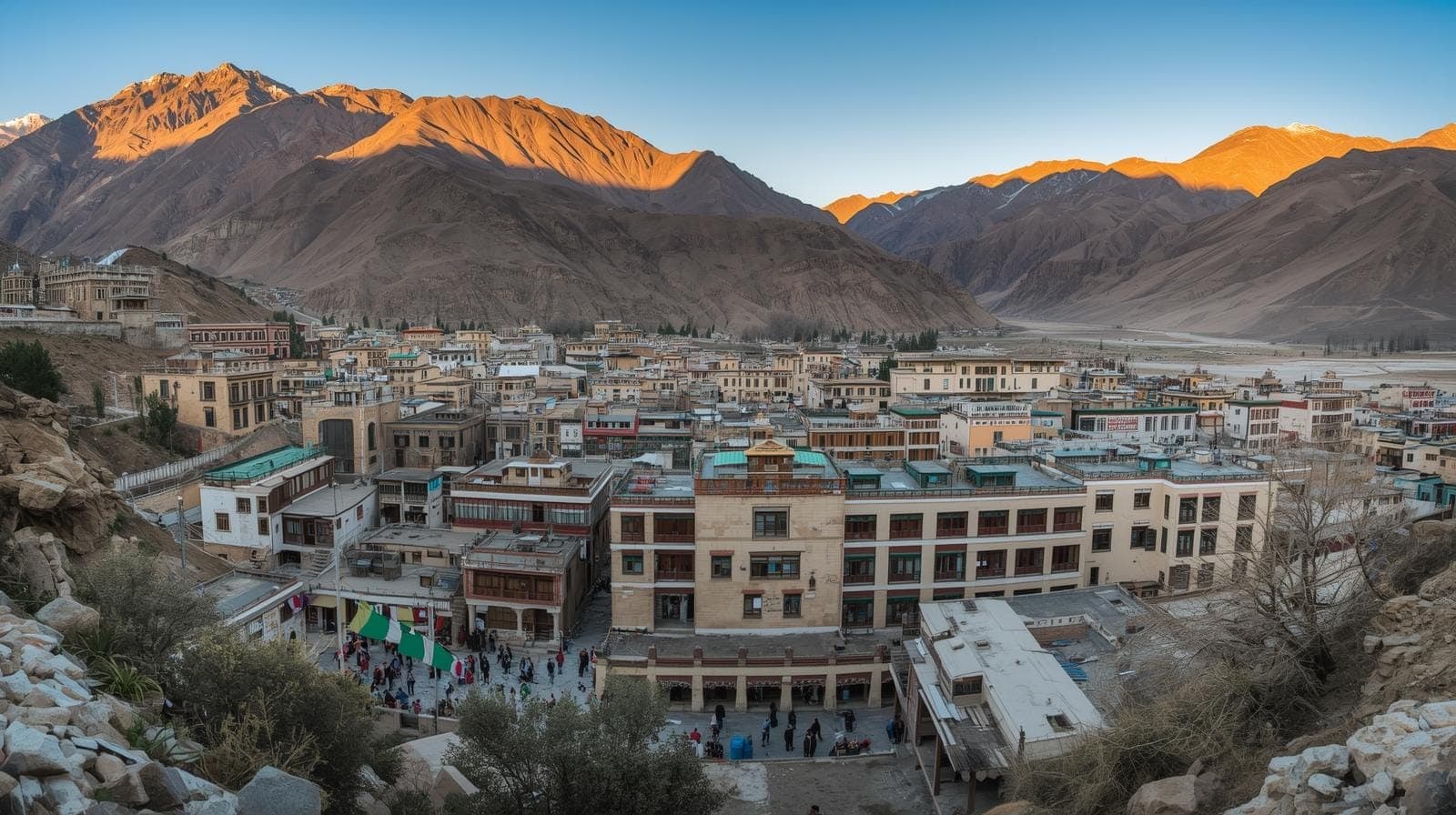 Kaza town on the bank of the Spiti river, the end of the drive from Delhi